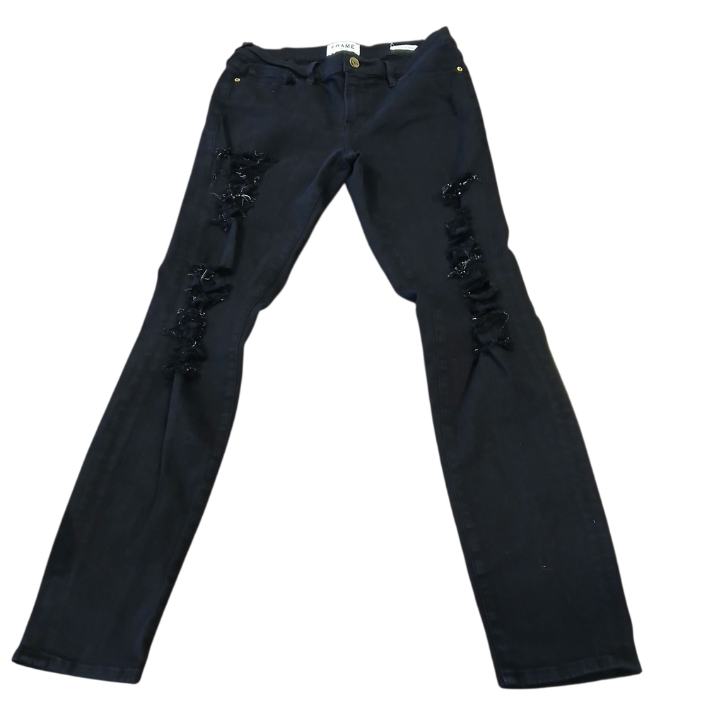 Frame‎ Black Le Skinny De Jeanne Black Distressed Jeans Size 28 Stretch